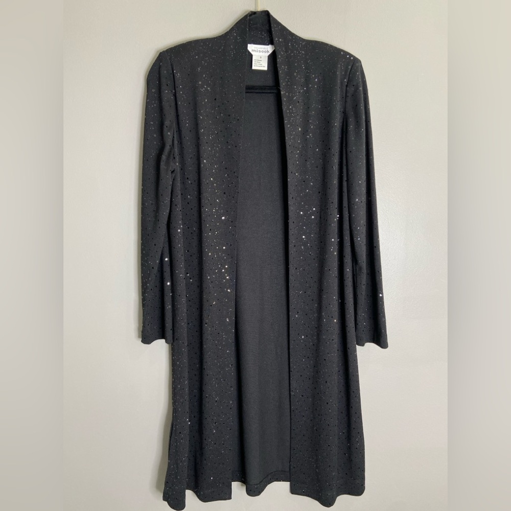 Misook Sparkly Open Front Jacket Black sz Small Lightweight EUC